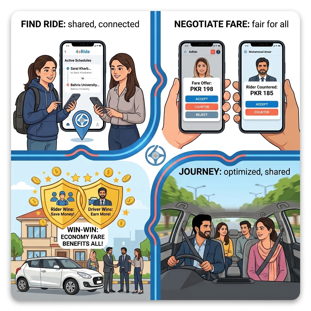 4eRide app showing an active ride journey